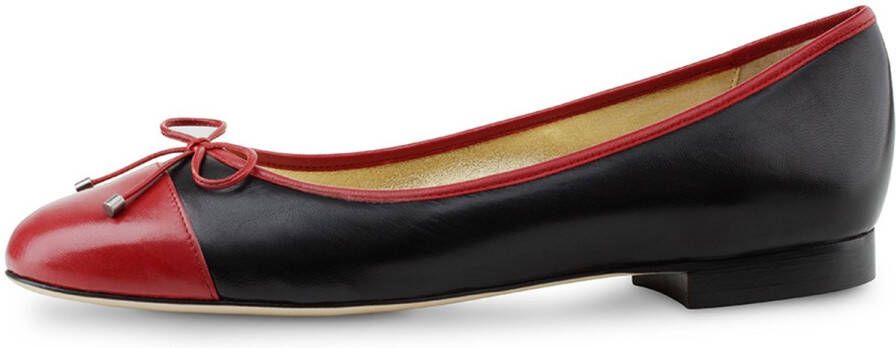Werner Kern Ballerinas Werner Kern Ada Ballerina's Dames Zwart met Rood Leer Ballerina schoenen Instappers Nette Damesschoenen Kantoorschoenen Zwart rood
