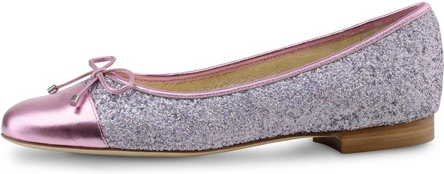 Werner Kern Ballerinas Werner Kern Sandy Roze Ballerina's Dames Instappers Luxe Damesschoenen Ballet Flats Paars Glitter Brokaat Leer Sierstrikje Roze