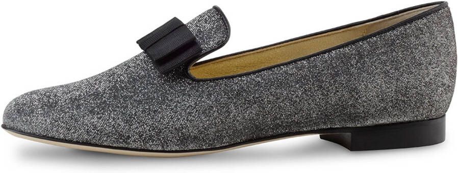 Werner Kern Ballerinas Werner Kern Linn Loafers Dames met Glitters Dames Instappers Grijs Brokaat Nette Damesschoenen Zwart zilver
