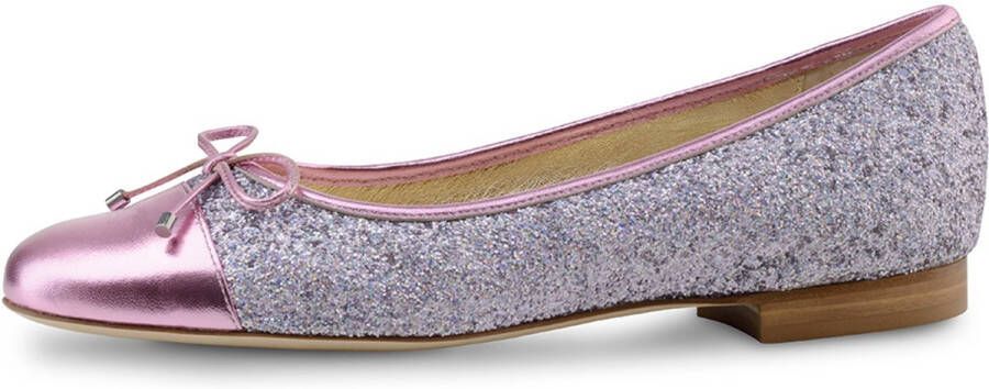 Werner Kern Ballerinas Werner Kern Sandy Roze Ballerina's Dames Instappers Luxe Damesschoenen Ballet Flats Paars Glitter Brokaat Leer Sierstrikje Roze