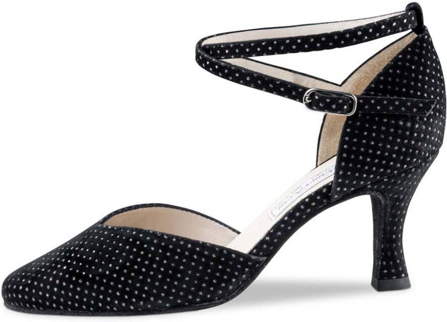 Werner Kern Betty Dichte Dansschoenen Dames Brokat 15 Zwart Suede met Glitters Suede zool Hak Latin Ballroom Salsa Tango Zwart