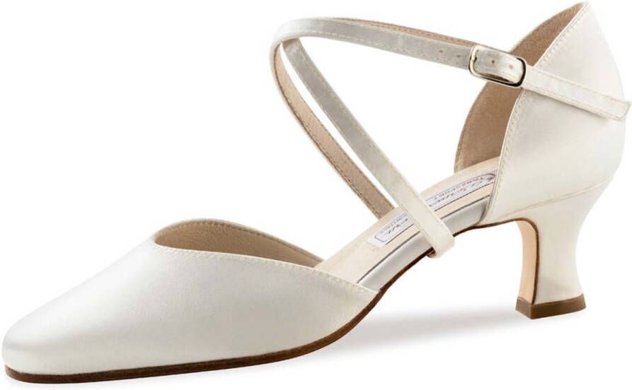 Werner Kern Bridal Werner Kern Patty LS Bruidsschoenen en Dansschoenen Dames Lederen Zool Hak Wit Satijn Drukknoopje Dichte Neus Ballroom Latin Salsa Tango Wit