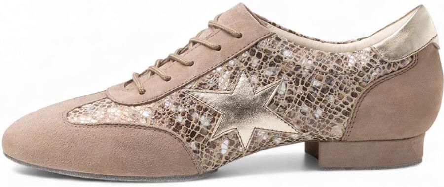 Werner Kern Ariana Dames Dansschoen Beige Suède & Glanzende metallic Platte trainingsschoen Splitzool Stabiele hak Schokdemping Suede zool Teachers dansschoenen Ballroom Practice Latin Salsa KRN20840 Beige - Foto 1