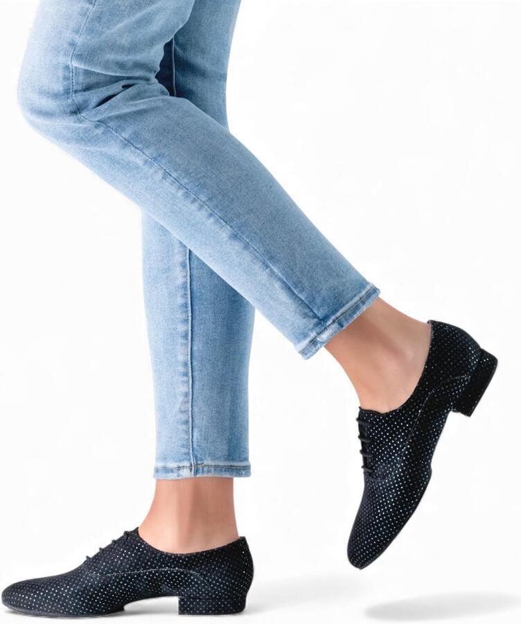 Werner Kern Dames Trainingsschoen Runa Suède leer met Glittereffect Hoog draagcomfort Plat & Stabiel pasvorm Elegante Dansschoen met Blauwe Glitter Splitzool van suèdeleer Ballroom Salsa Latin Bachata Donker Blauw