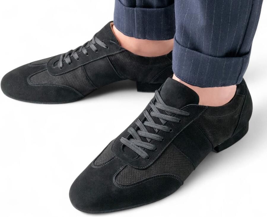 Werner Kern Heren dansschoenen Ragusa Ballroom & Latin Platte splitzool van suède Ademend kalfsleer Ademend geperforeerde Suede Latin Trainingsschoenen Salsa Ballroom Zwart