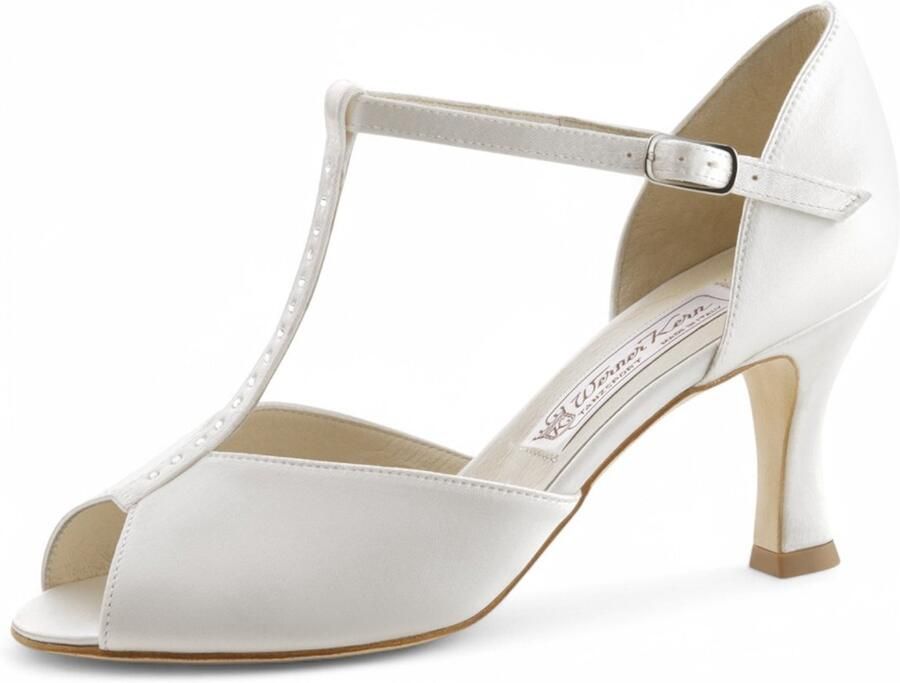 Werner Kern Mona LS Bruidsschoenen en Dansschoenen Dames Wit Satijn Hak Lederen Zool Danshakken met strass steentjes Open teen Salsa Latin Bruiloft Werner Kern Wit