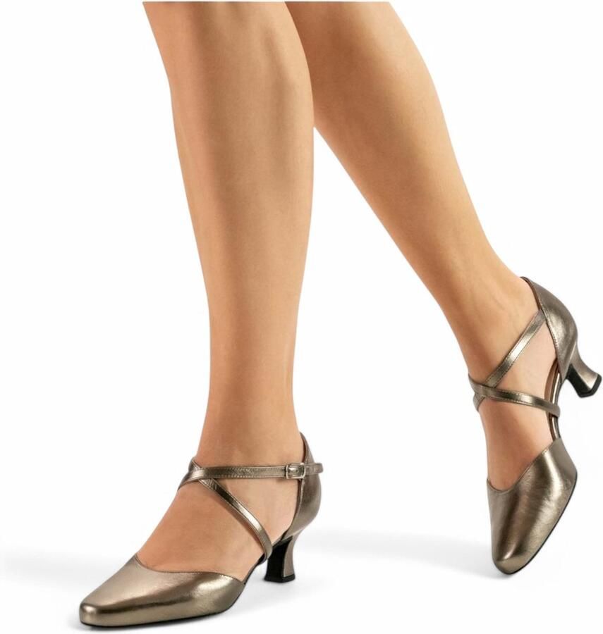 Werner Kern Patty Goudkleurige dames dansschoenen Gesloten neus Drukknoopsluiting Suède zolen Hak Kruisbandje Ballroom Argentijnse Tango Salsa Kizomba en Latin Werner Kern Goudkleurig Koper