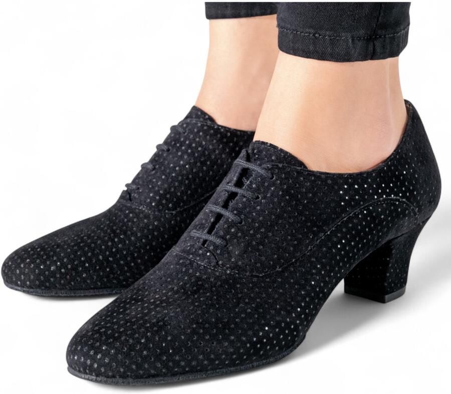 Werner Kern Runa Teacher dames dansschoen Zwart brokaat met glitter Splitzool voor maximale flexibiliteit Zachte leren voering Comfortabele hak Perfect voor lange dansavonden Training Salsa Latin Zwart