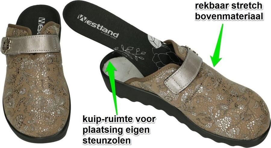 Westland -Dames taupe pantoffels - Foto 4