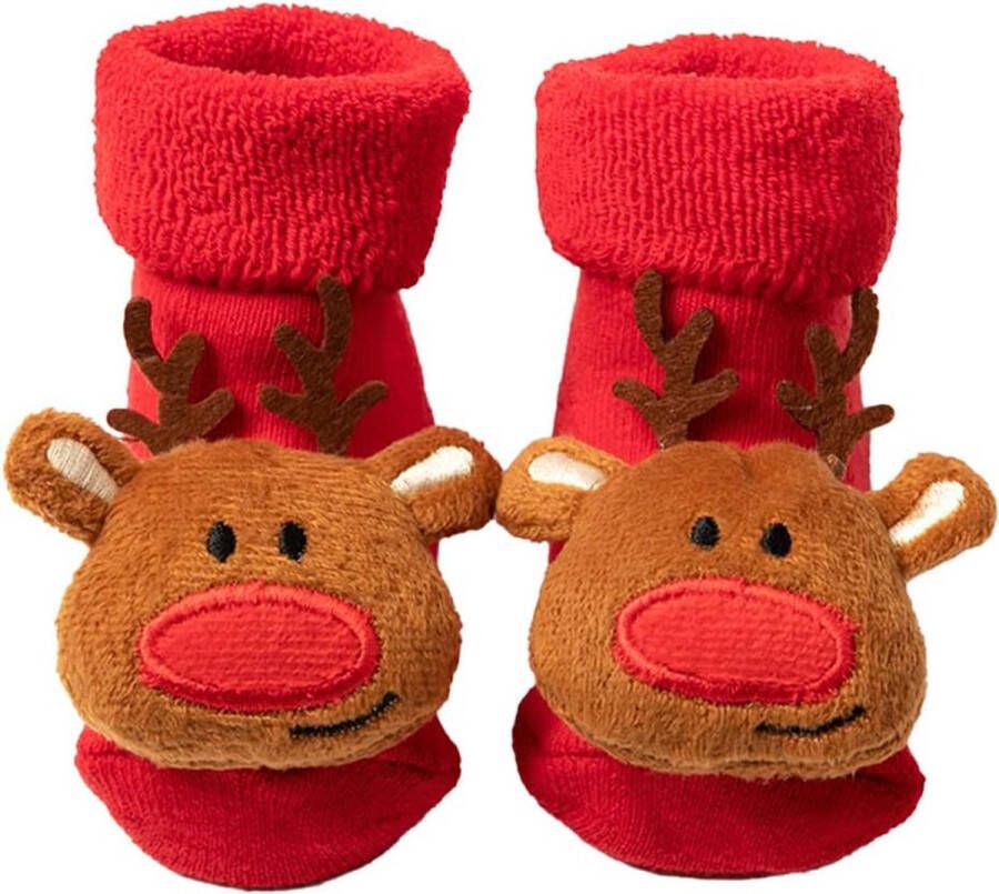 Winkrs Babyslofjes Kerst Rood met Rendieren Baby Sokjes met antislip