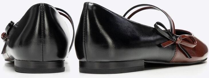 WITTCHEN Dames Ballerina's Spitse Neus Zwart en Bordeaux Eco-leer