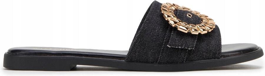 WITTCHEN Dames Denim Slippers Zwart met Glanzende Gesp