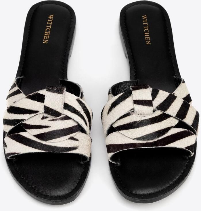 WITTCHEN Dames Flip-flops Dierenprint Zwart en Beige Natuurlijke Leer