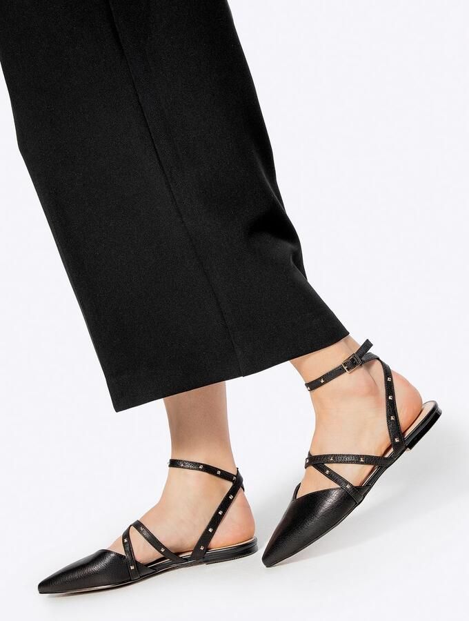 WITTCHEN Dames Lederen Ballet Flats Metal Accenten Zwart Puntige Neus