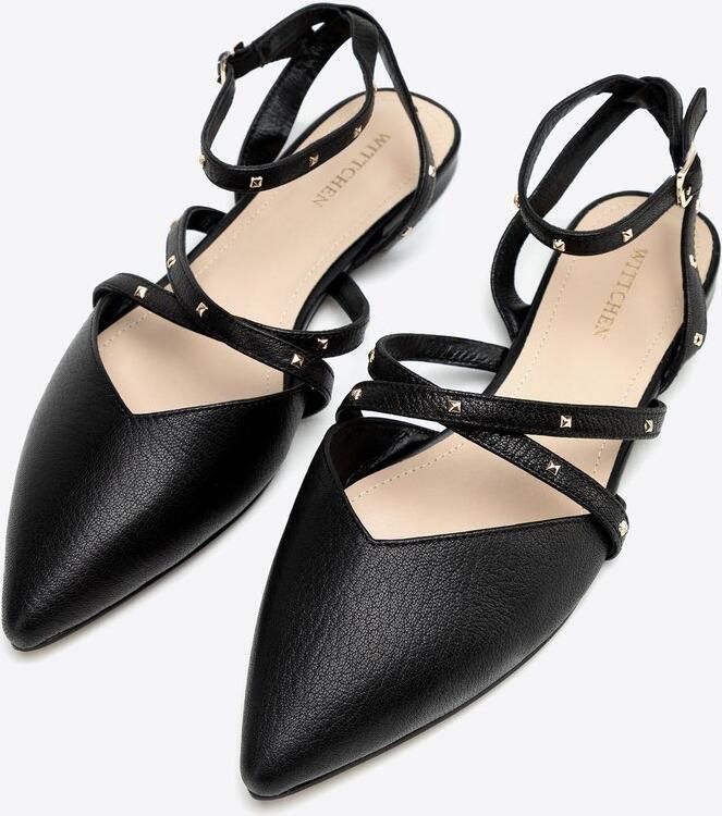 WITTCHEN Dames Leren Ballerina's Metallic Accenten Zwart Puntige Neus