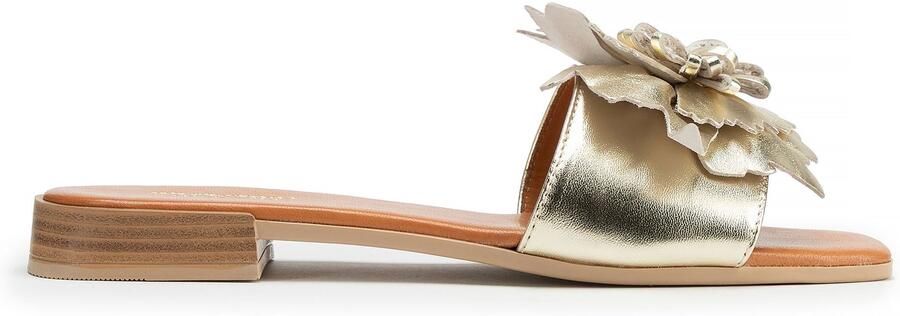 WITTCHEN Dames leren slippers goud met bloemen