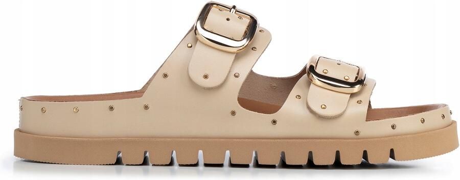 WITTCHEN Dames leren slippers met studs Beige