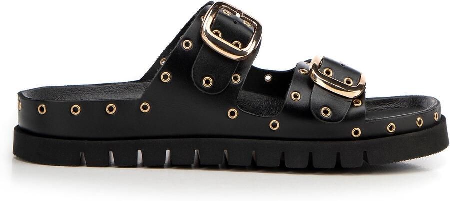 WITTCHEN Dames Leren Slippers Zwart-Goud