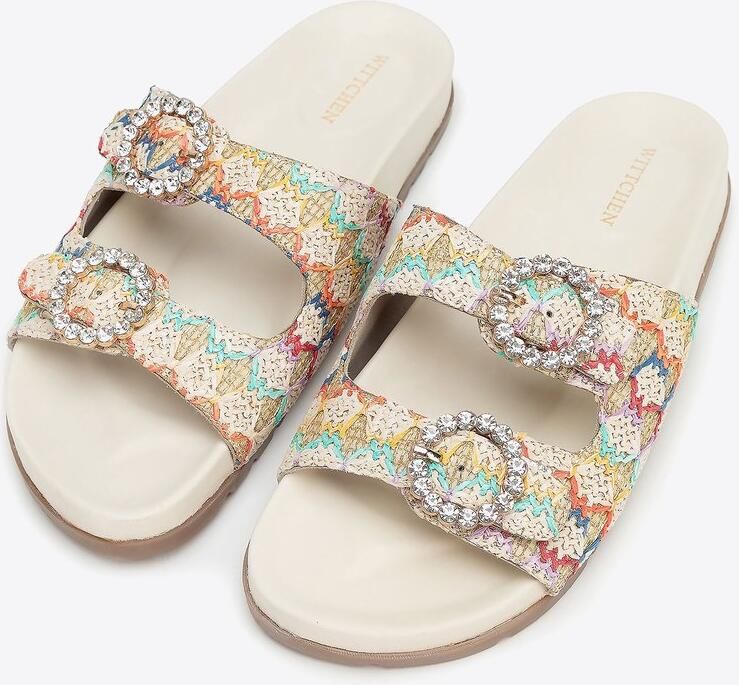 WITTCHEN Vrouwen Platform Teenslippers Glanzende Gespen Multicolor Imitatie Raffia
