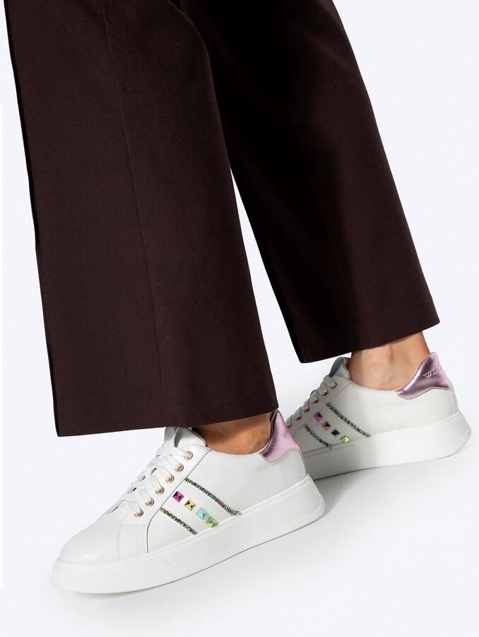 WITTCHEN Dames Sneakers Eco-leer Platform Witte en Roze Accenten