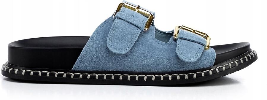 WITTCHEN Dames Suède Slippers Blauw Verstelbaar & Comfortabel