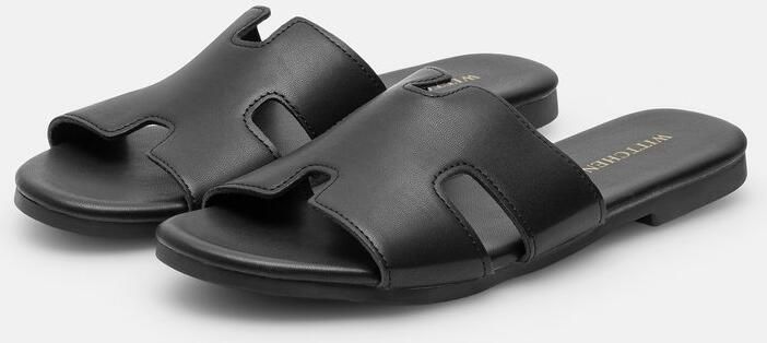 WITTCHEN Dames Teenslippers Zwart Eco-Leer H-vorm Uitsnede