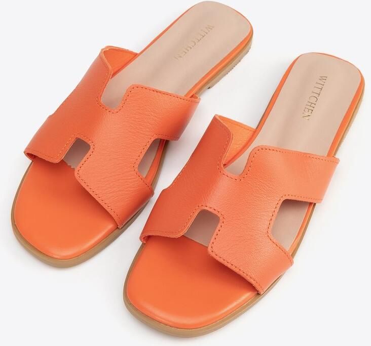 WITTCHEN H-vormige Leren Slides Oranje Natuurlijke Leren Voering Luxe Comfort