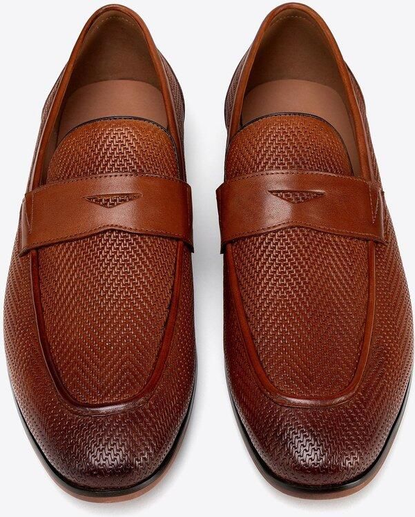 WITTCHEN Lederen Loafers Herringbone Patroon Lichtbruin Decoratieve Band Rubberen Zool