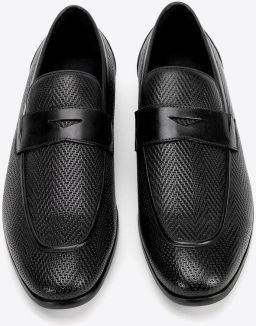 WITTCHEN Leren Loafers Heren Herringbone Patroon Zwart