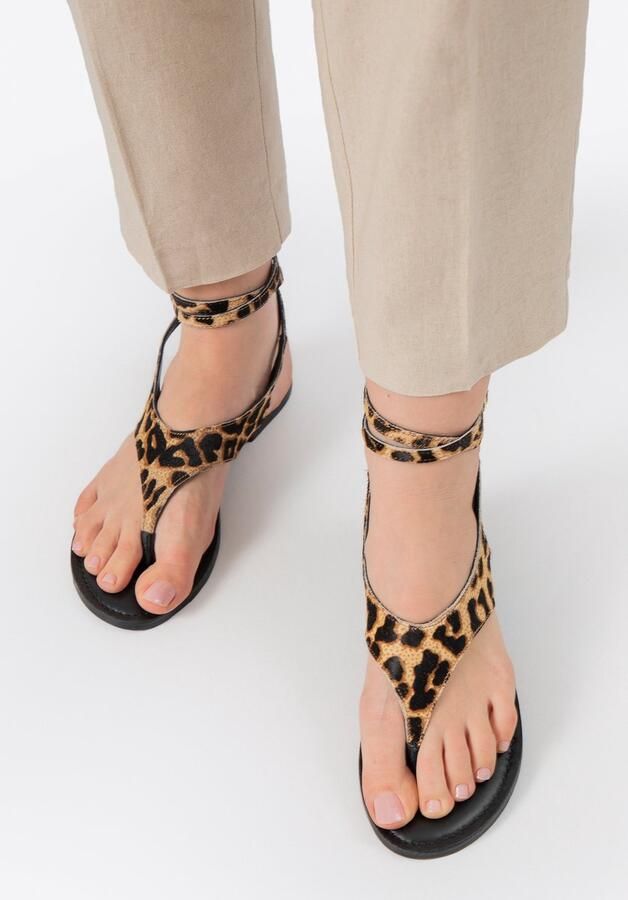 WITTCHEN Leren Teenslippers Dierenprint Zwart en Bruin Natuurlijke Leder