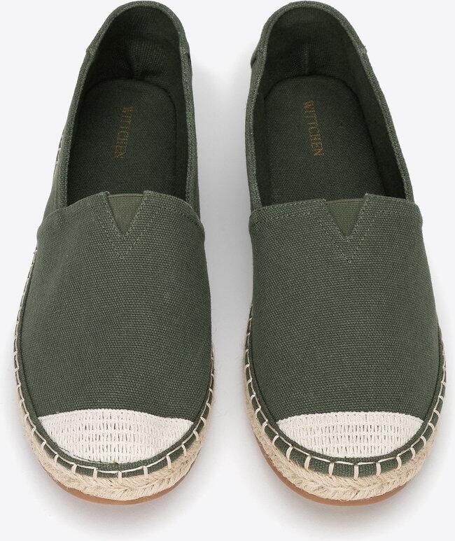WITTCHEN Heren Espadrilles Groene Textiel Gevlochten Neus Platte Zool