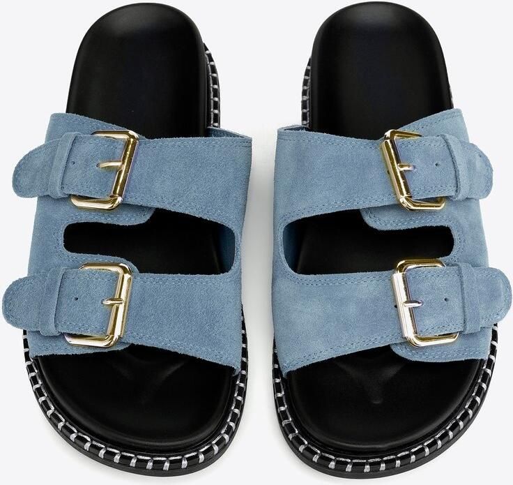 WITTCHEN Serie Blauwe Suède Leren Flip-flops Verstelbare Bandjes Platte Hak