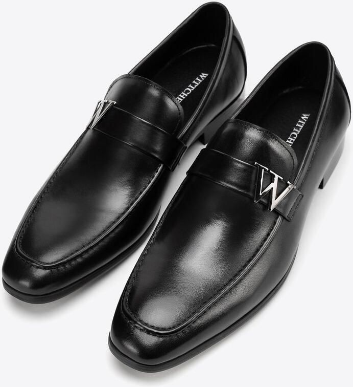 WITTCHEN Lederen Loafers Zwart Metalen Logo Vierkante Neus