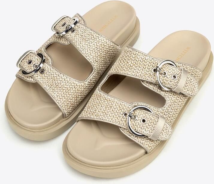 WITTCHEN Vrouwen Gevlochten Slippers Beige Verstelbare Riemen Eco-leer Binnenzool