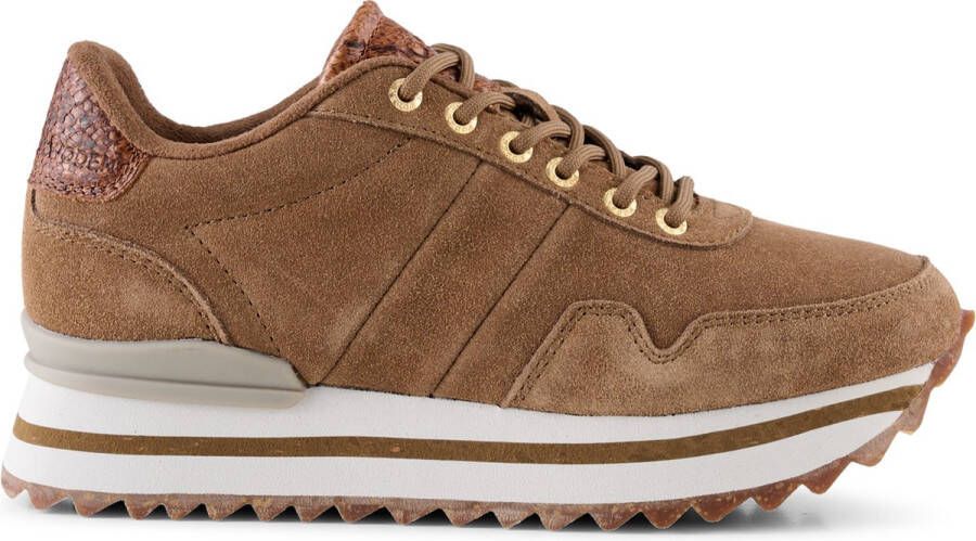 Woden Suede Plateau Sneaker met Visleer Brown Dames