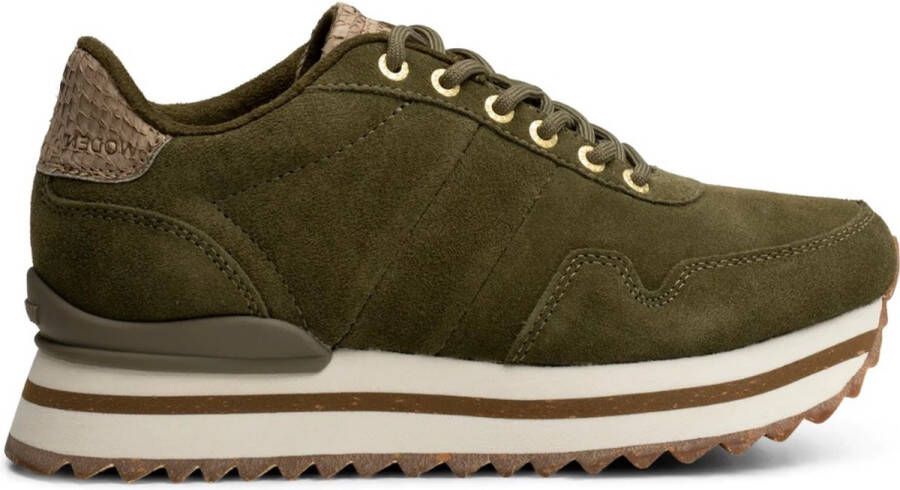 Woden Eigentijdse Suede Plateau Sneaker Green Dames