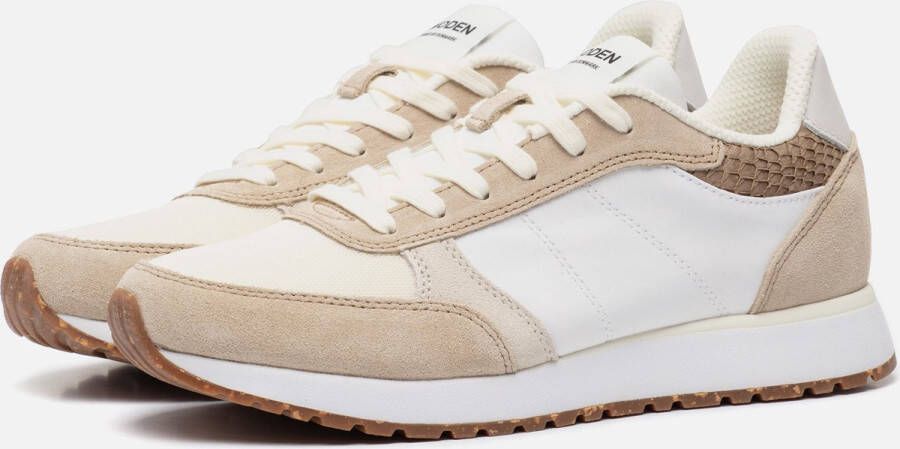 Woden Kleur-geblokkeerde leren sneakers met kurkzool White Dames