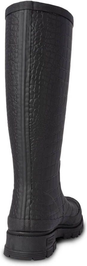 Woden Waterdichte Krokodillenprint Regenlaars Black Dames