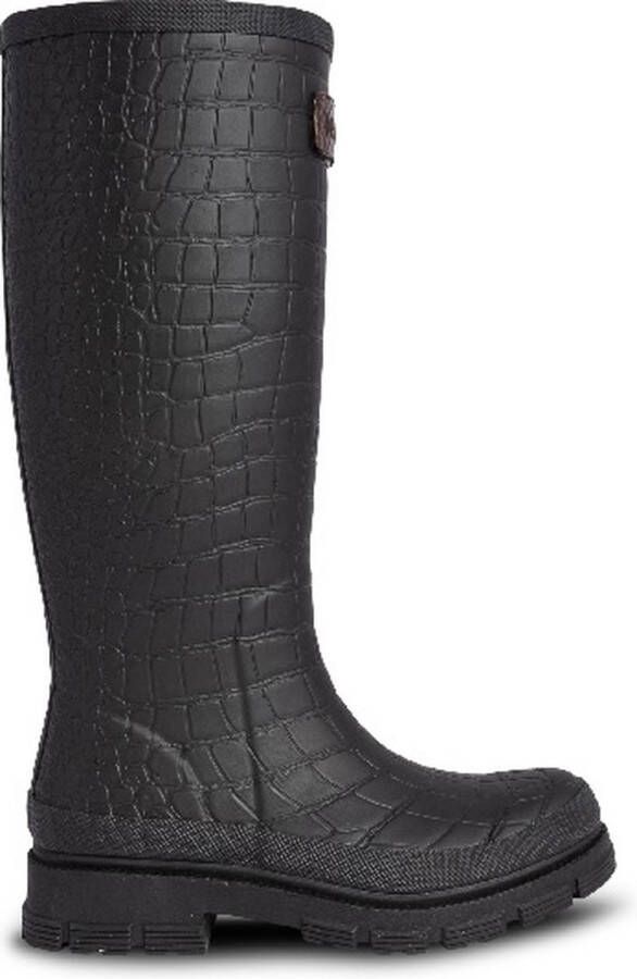 Woden Waterdichte Krokodillenprint Regenlaars Black Dames