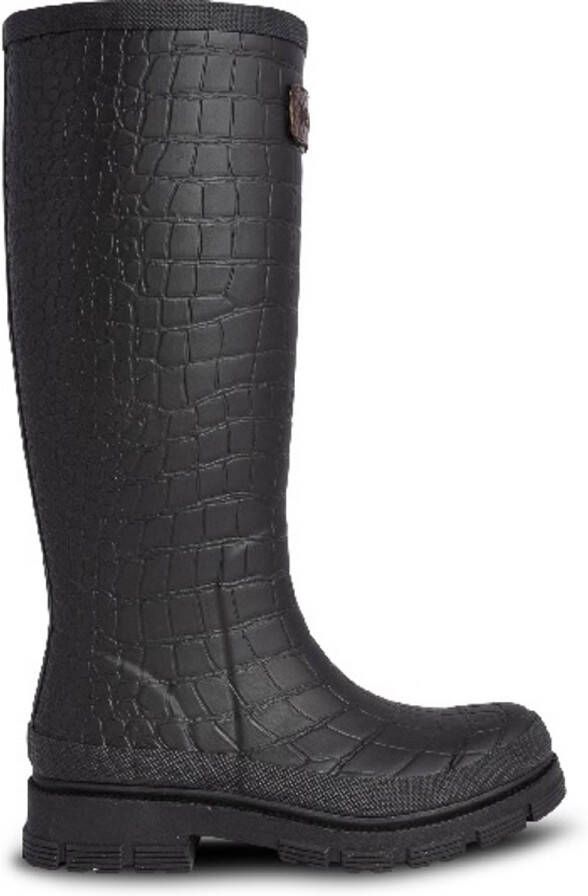 Woden Waterdichte Krokodillenprint Regenlaars Black Dames