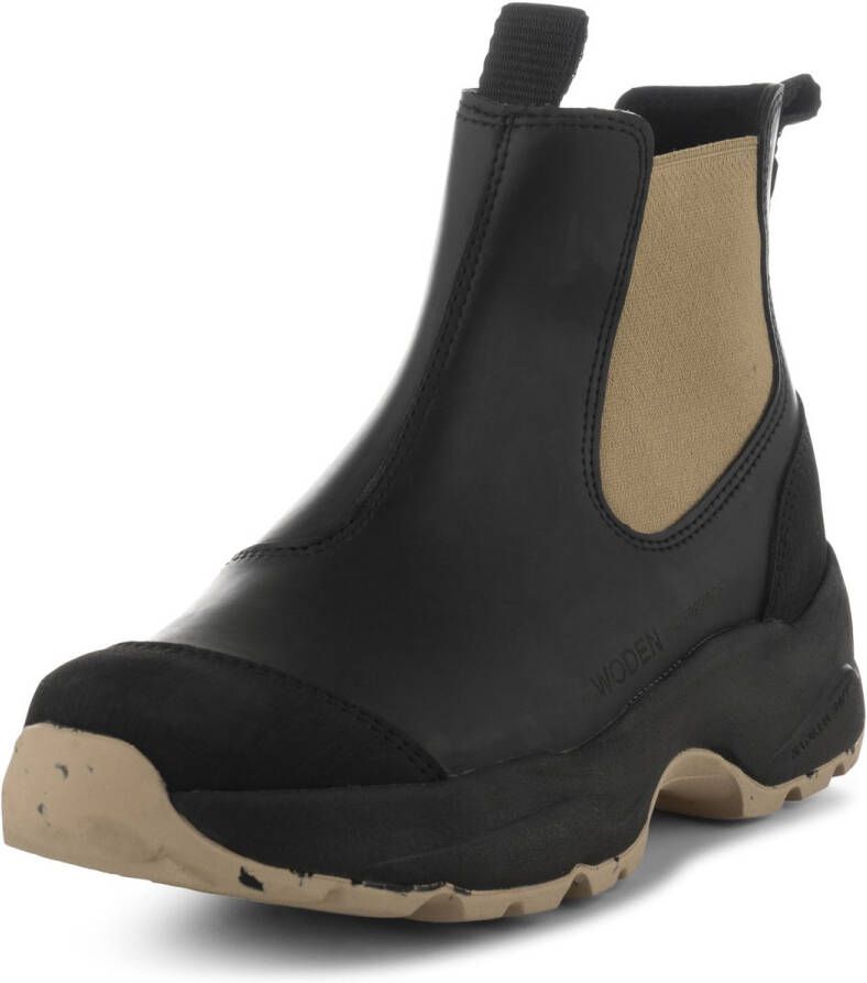 Woden Waterdichte Chelsea Boots met Visleren Details Black Dames