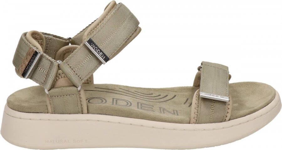 Woden Comfortabele Textielsandaal met Leren Details Gray Dames