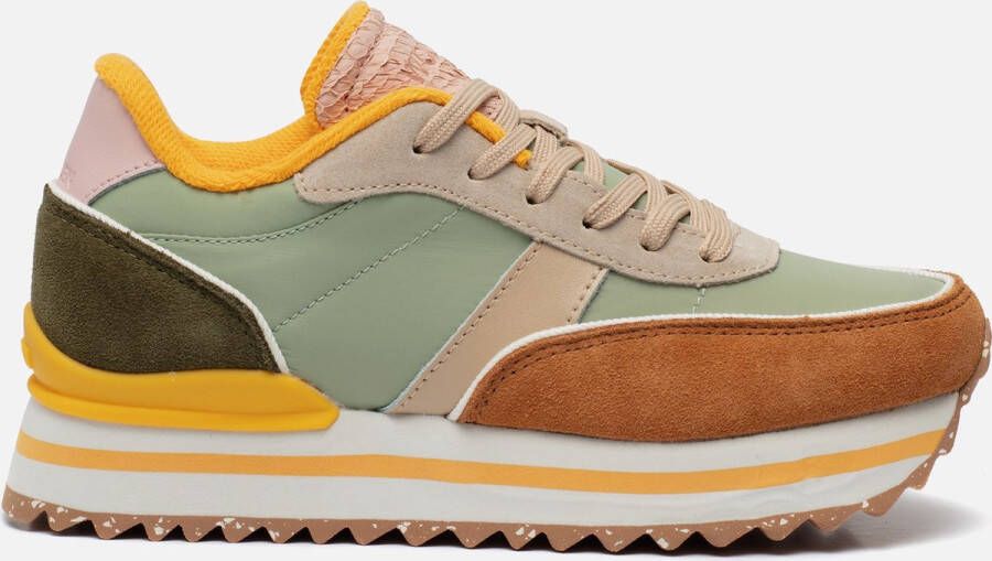 Woden Plateau Sneaker met Visleer Details Green Dames