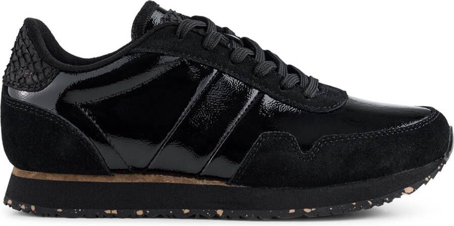 Woden Patent Sneakers met Visleer Details Black Dames