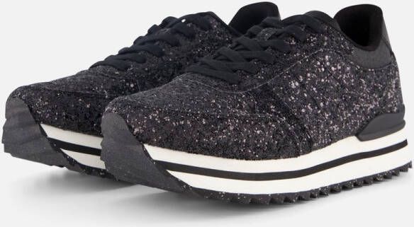Woden Ronja Glitter Plateau Sneakers zwart Dames