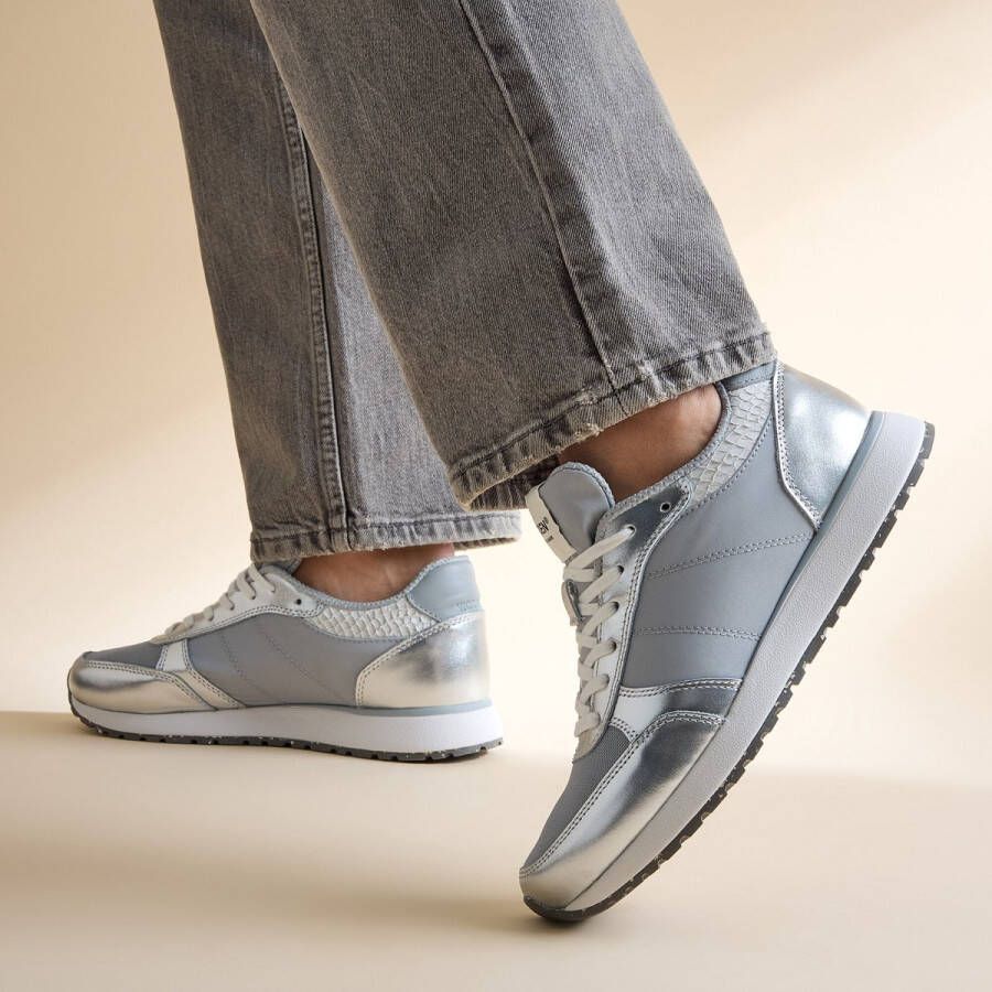 Woden Ronja Metallic Sneakers zilver Leer Dames