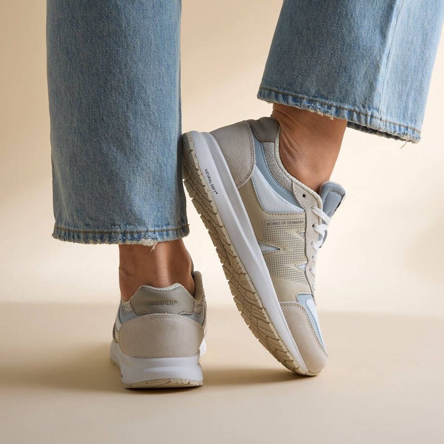 Woden Beige Suède Lage Sneakers met Reflecterend Detail Multicolor Dames