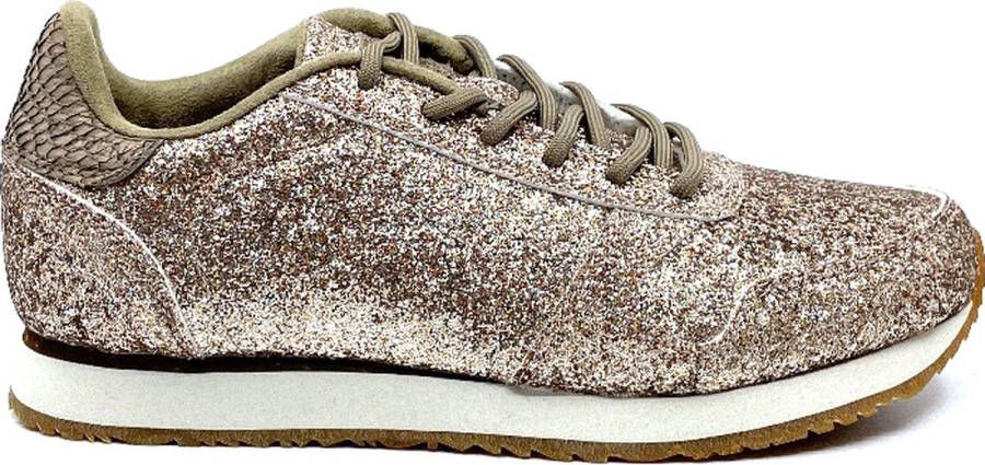 Woden Glitter Fonkelende Sneaker Beige Dames