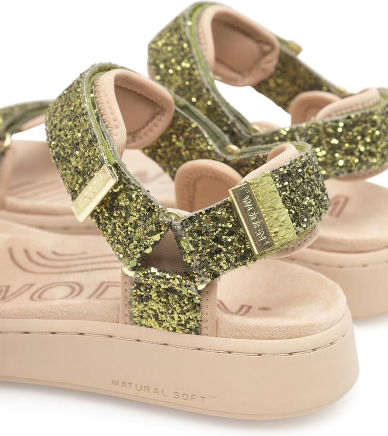 Woden Line Glitter Sandalen Groen Vrouw