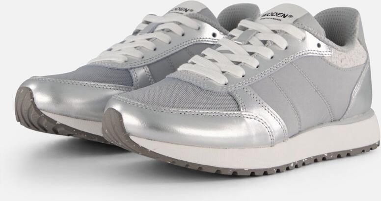 Woden Ronja Metallic Sneakers zilver Leer Dames